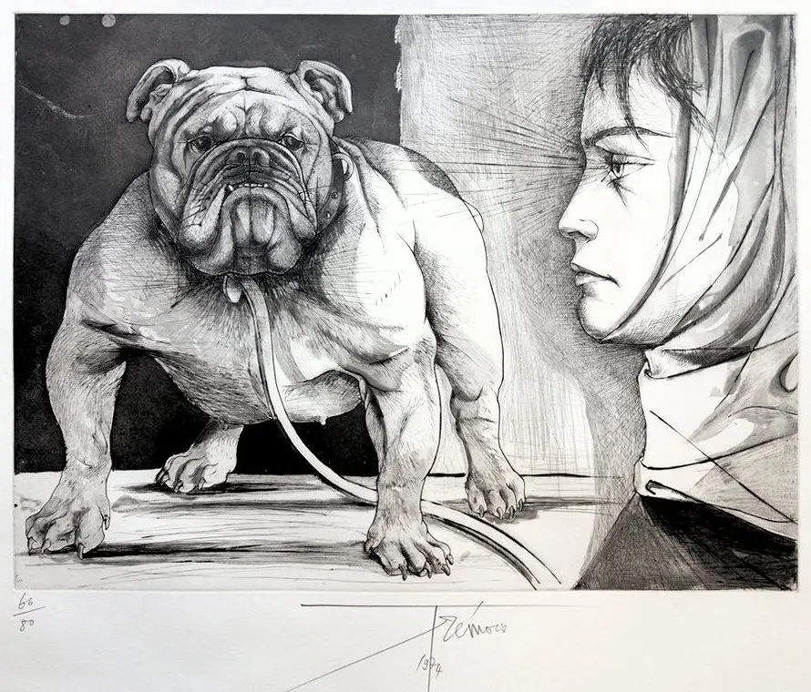Pierre-Yves TREMOIS : Le Bouledogue - Gravure originale Signée