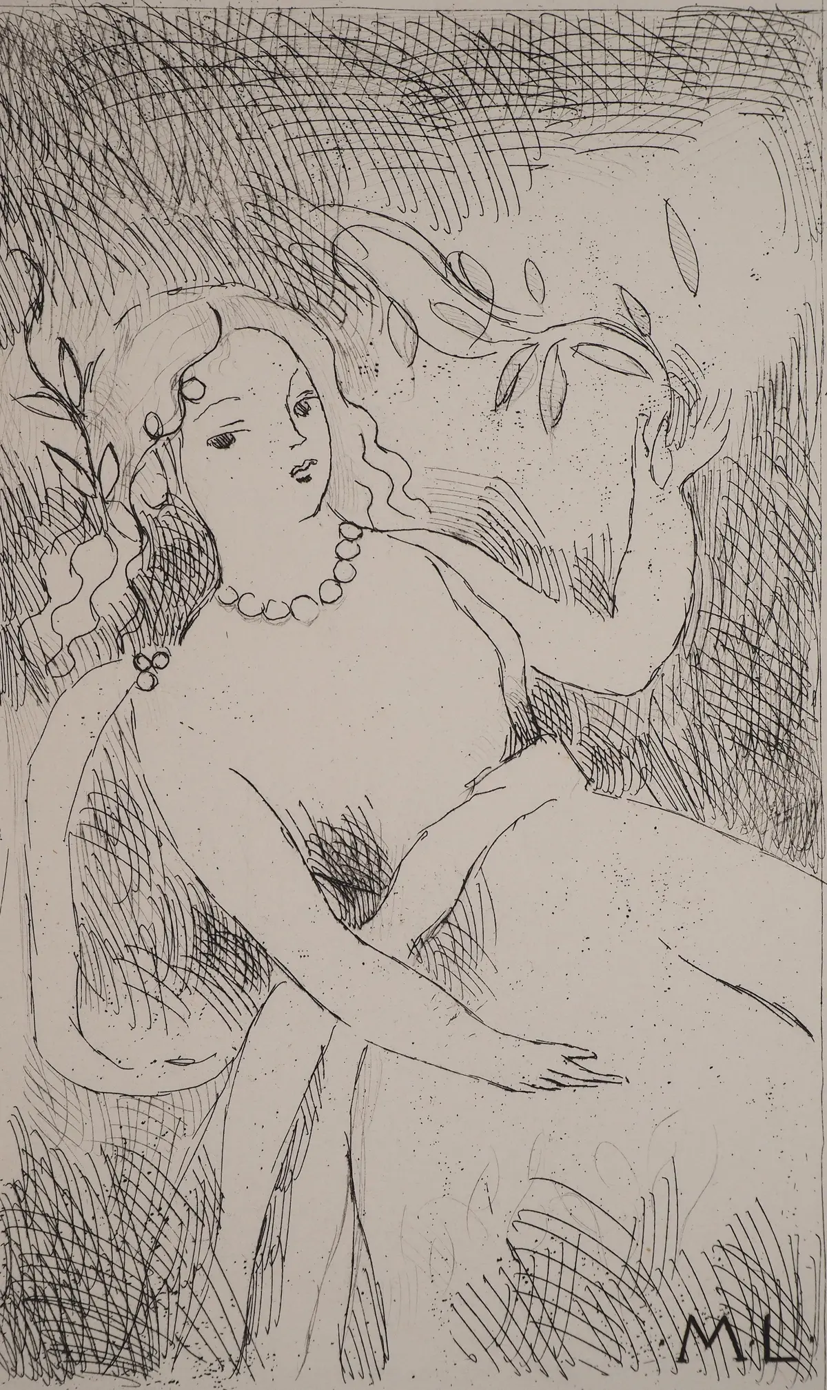 Marie LAURENCIN : Mariée aux branches d’olivier et perles, Gravure