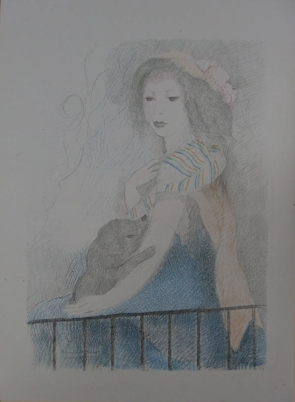 Marie LAURENCIN : Autoportrait au petit chien, Lithographie signée - 1928