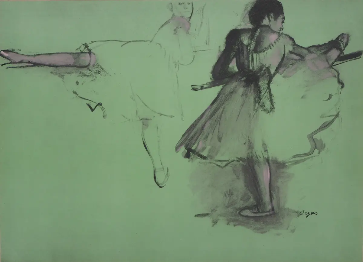Edgar DEGAS (d’après) : Deux danseuses à la barre d’exercice - Lithographie