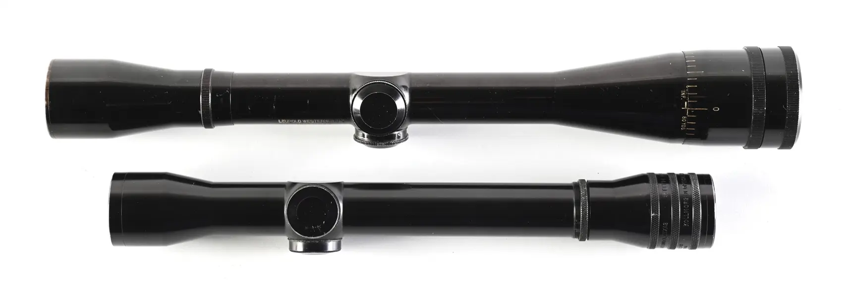 LOT OF 2: VINTAGE LEUPOLD WESTERNER 8X AND STITH KOLLMORGEN 4X SCOPES.