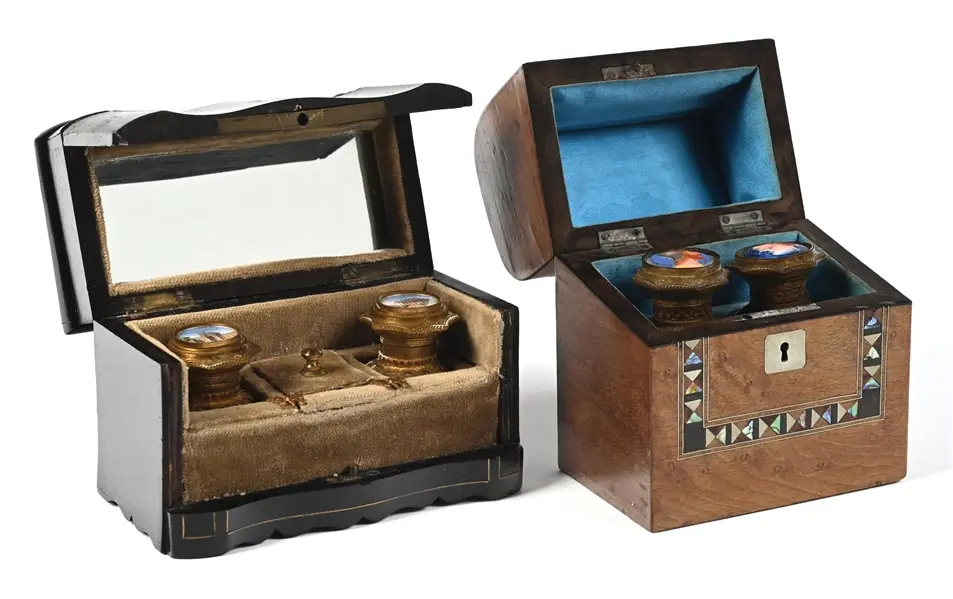 LOT OF 2: WOODEN PERFUME CASKETS