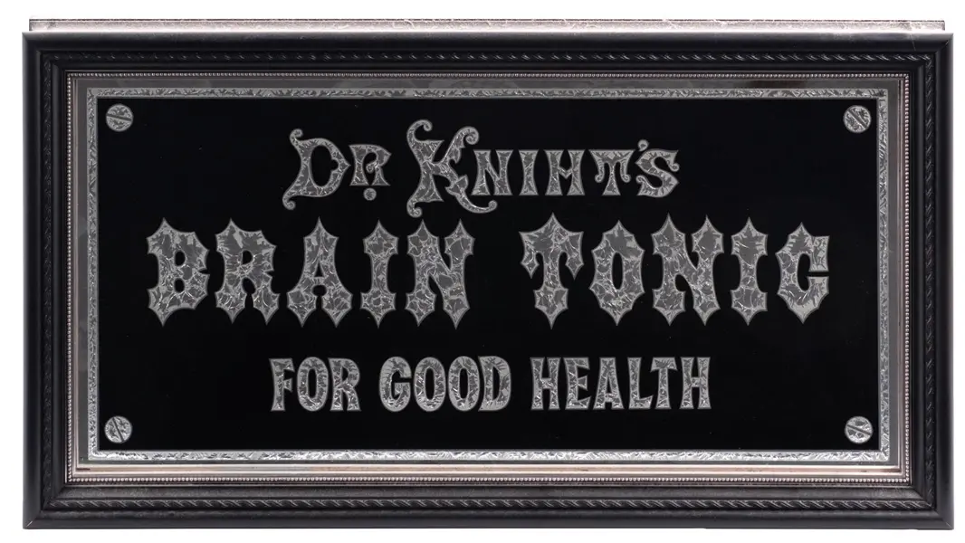 DR. KNIHT'S BRAIN TONIC REVERS GLASS FRAMED SIGN