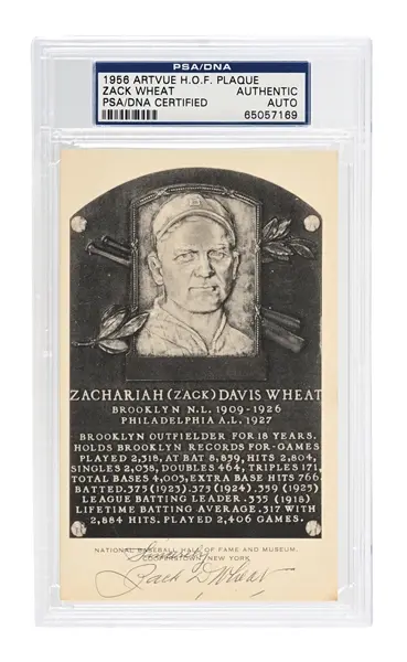 ZACH WHEAT SIGNED HOF PLAQUE PSA/DNA