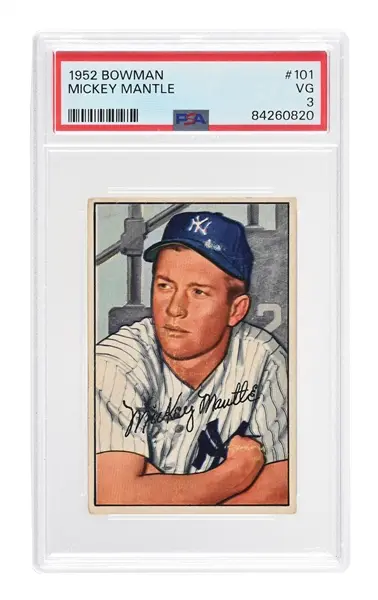 1952 BOWMAN #101 MICKEY MANTLE PSA 3 VG.