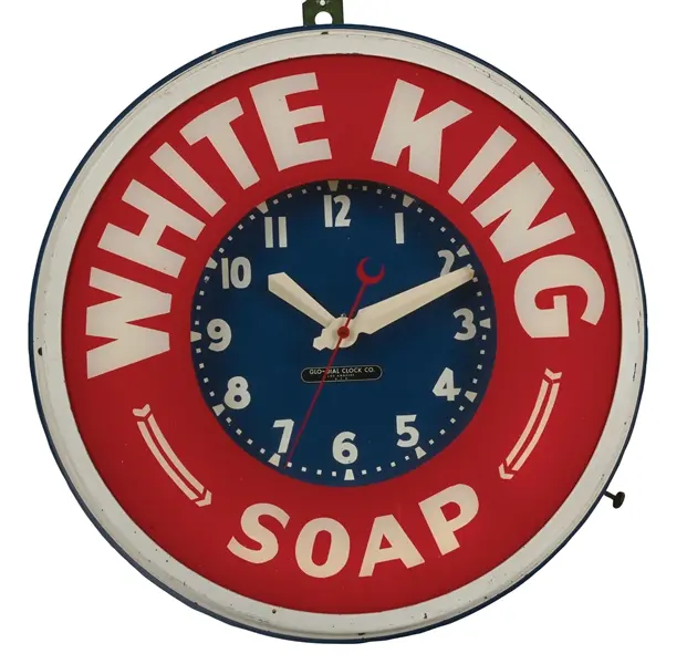 WHITE KING SOAP LIGHT-UP ADVERTISING NEON CLOCK