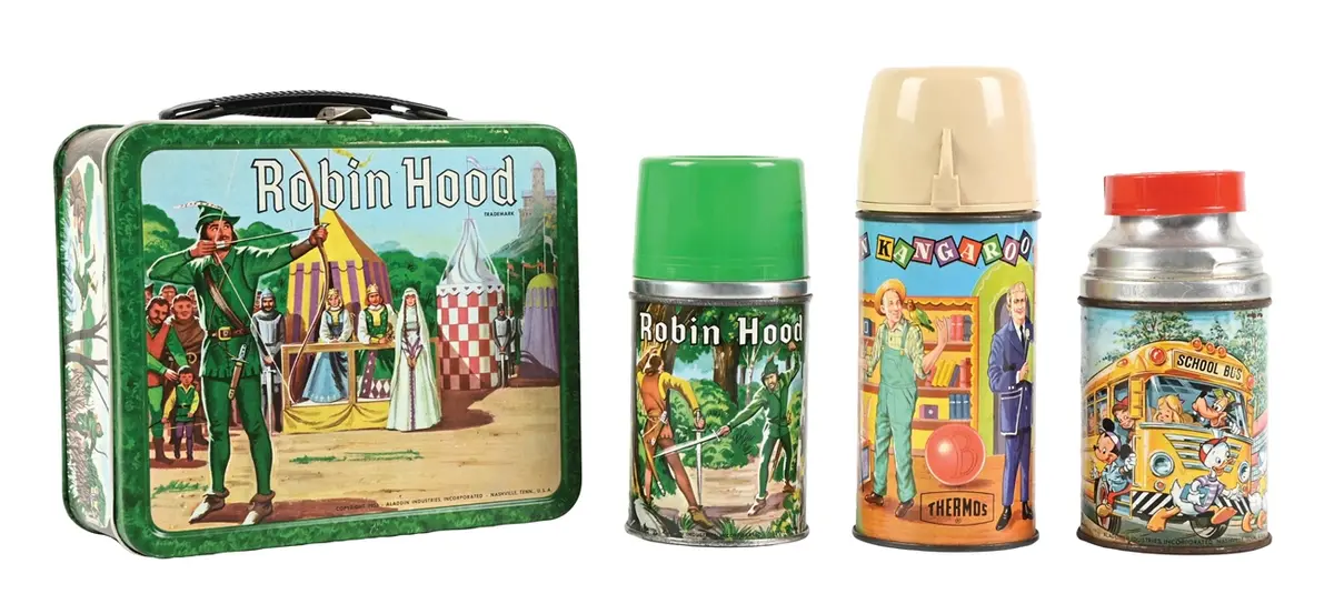 LOT OF 3: LUNCH BOX AND THERMOSES: ROBIN HOOD, CAPTAIN KANGAROO &