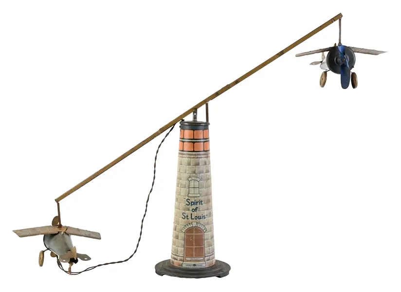 UNITED ELECTRICAL MFG. CO. "SPIRIT OF ST. LOUIS" TIN TOWER W/ TWO PLANES