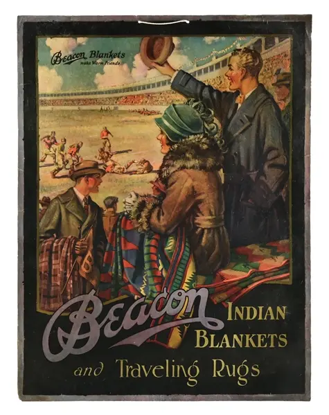RARE BEACON INDIAN BLANKETS AND TRAVELING RUGS CARDSTOCK ADVERTISING SIGN