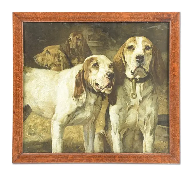FRAMED HENRY POORE" BEAR DOGS " WINCHESTER ADVERTISEMENT PRINT.