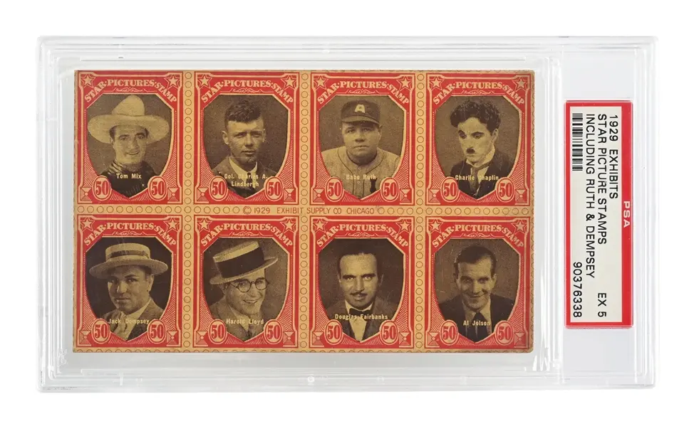 1929 EXHIBITS STAR PICTURE STAMPS INCLUDING RUTH & DEMPSEY PSA EX 5