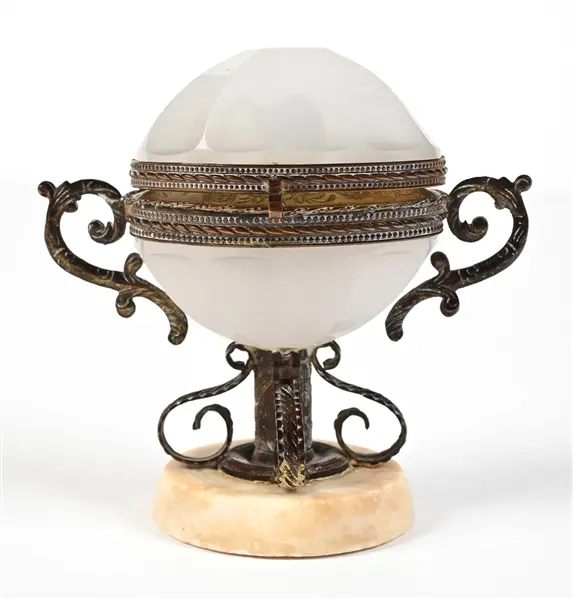 OVAL OPALINE GLASS VANITY SEWING SET ON STAND