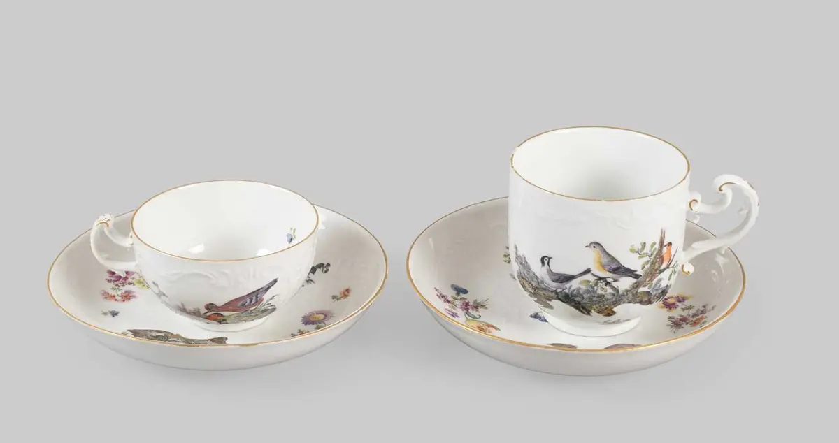 A Meissen Porcelain Teacup and Saucer, circa 1750, A Similar Coffee