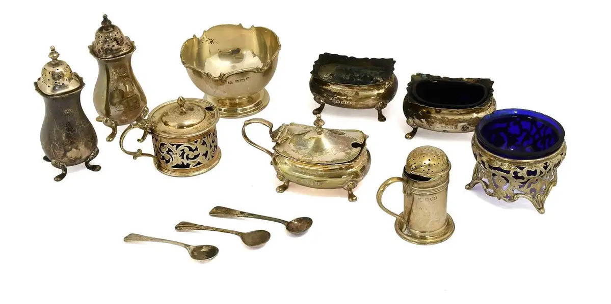 A Collection of Assorted Silver Condiment-Items, Together With