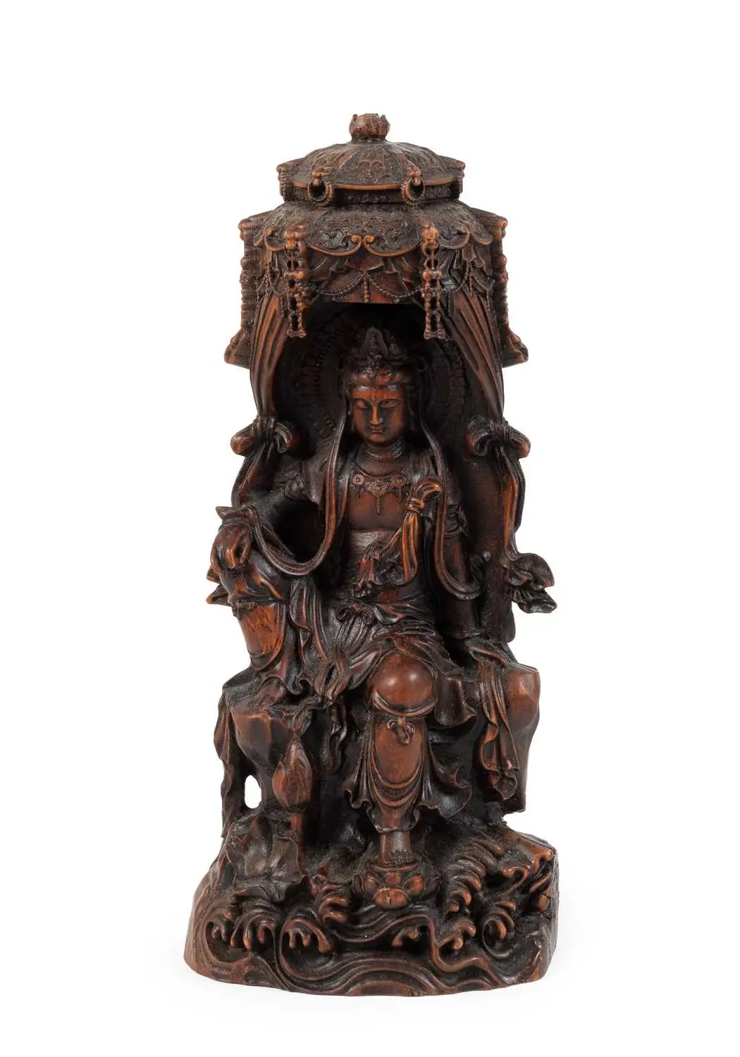 A Chinese Boxwood Figure of Guanyin, Jiaqing reign mark and possibly
