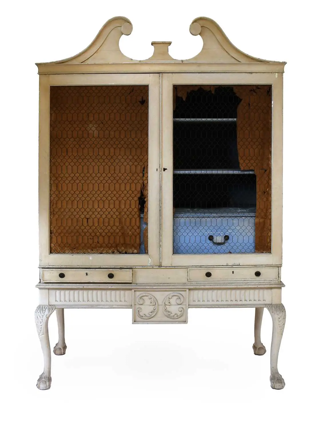 A George III-Style Cream-Painted and Wirework Grille Door Cabinet