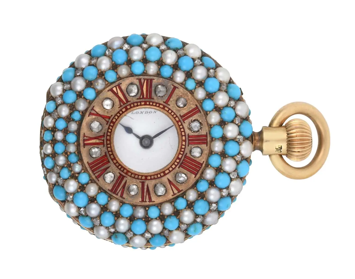 A Lady's 18 Carat Gold Turquoise, Split Pearl and Diamond Set Half