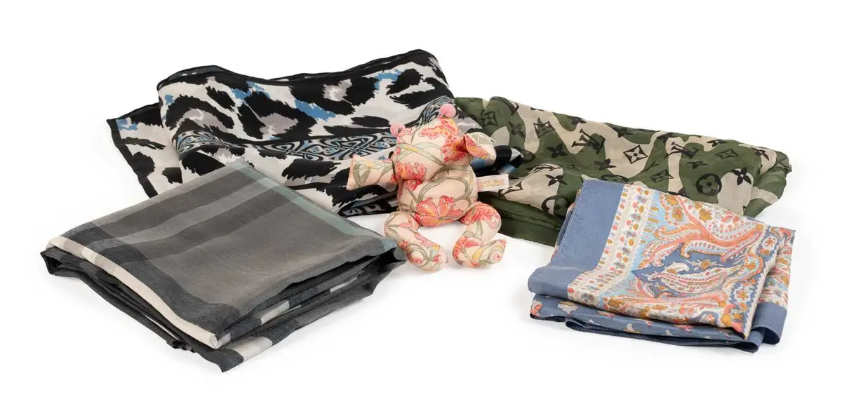 A Small Quantity of Designer Scarfs, Louis Vuitton Green Monogrammed
