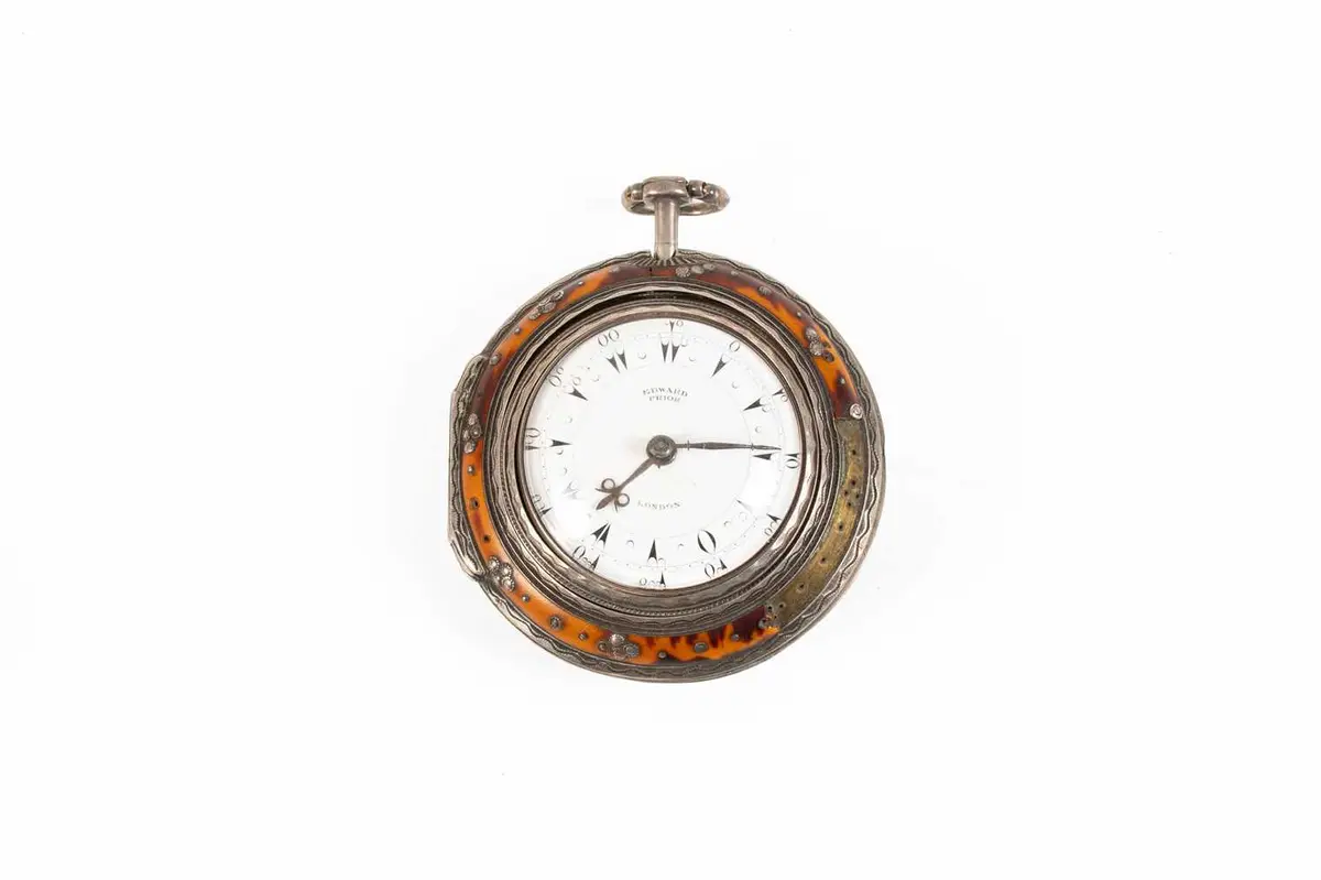 A Silver and Tortoiseshell Triple Cased Turkish Market Pocket Watch
