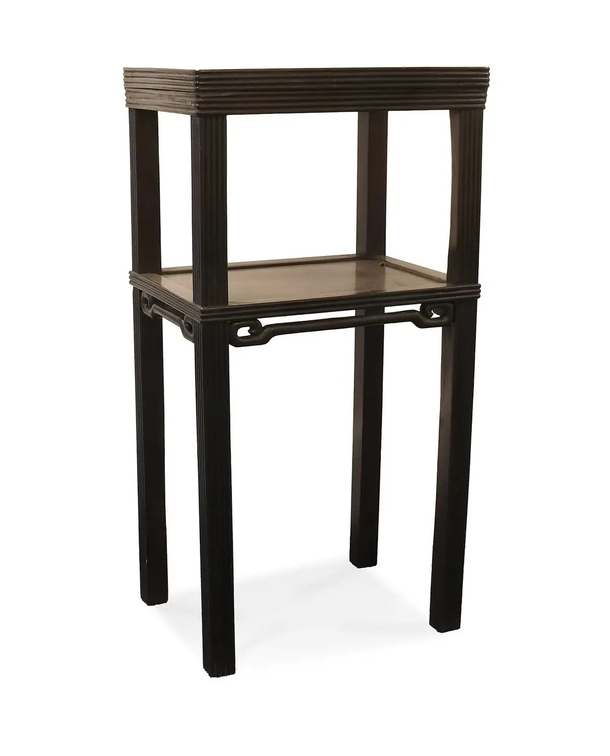 A Chinese Padouk Wood and Pink Marble Two-Tier Plant Stand, early 20th century