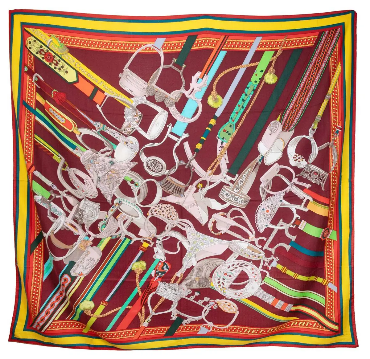 Hermès Silk and Cashmere Shawl, Concours d'étriers Designed by Virginie Jamin