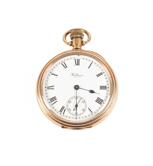 A 9 Carat Gold Open Faced Pocket Watch, signed Waltham, 1924