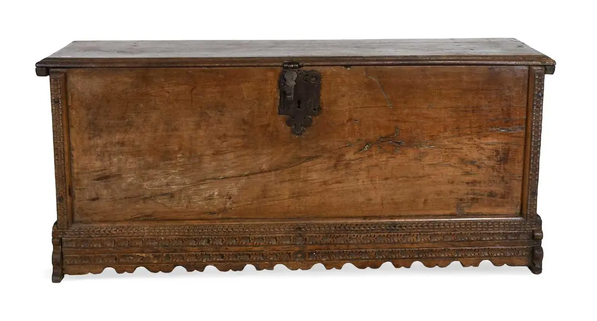 A 17th Century North European Walnut or Chestnut Boarded Chest