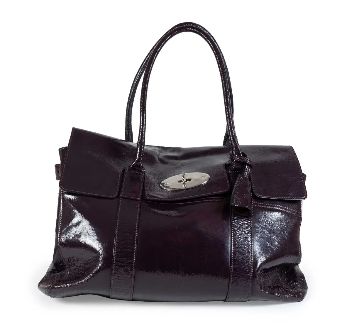 Mulberry Purple "Rouge Noir" Wrinkled Patent Leather Bayswater Handbag