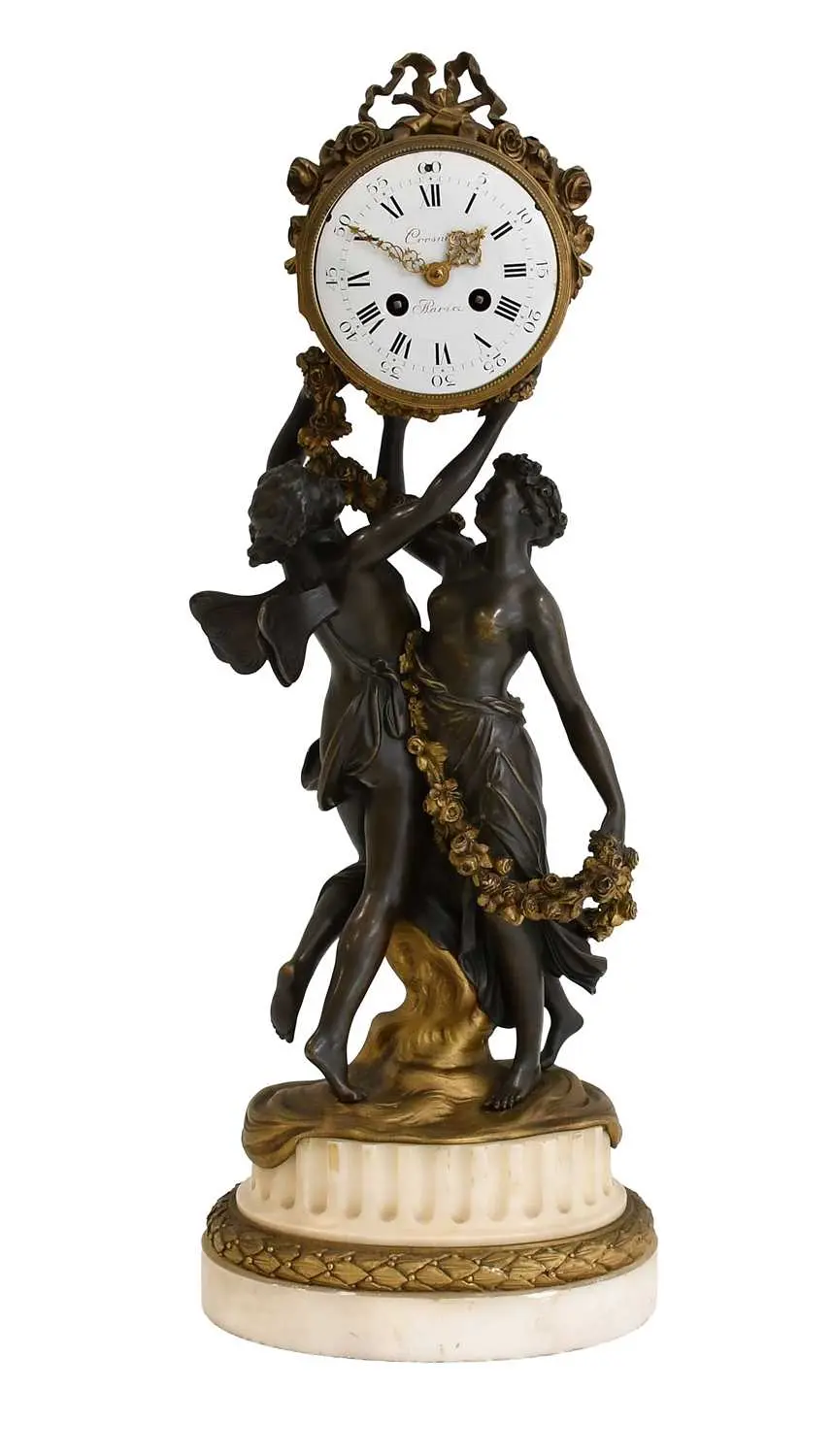 A French Figural Bronze and Marble Striking Mantel Clock, 19th century