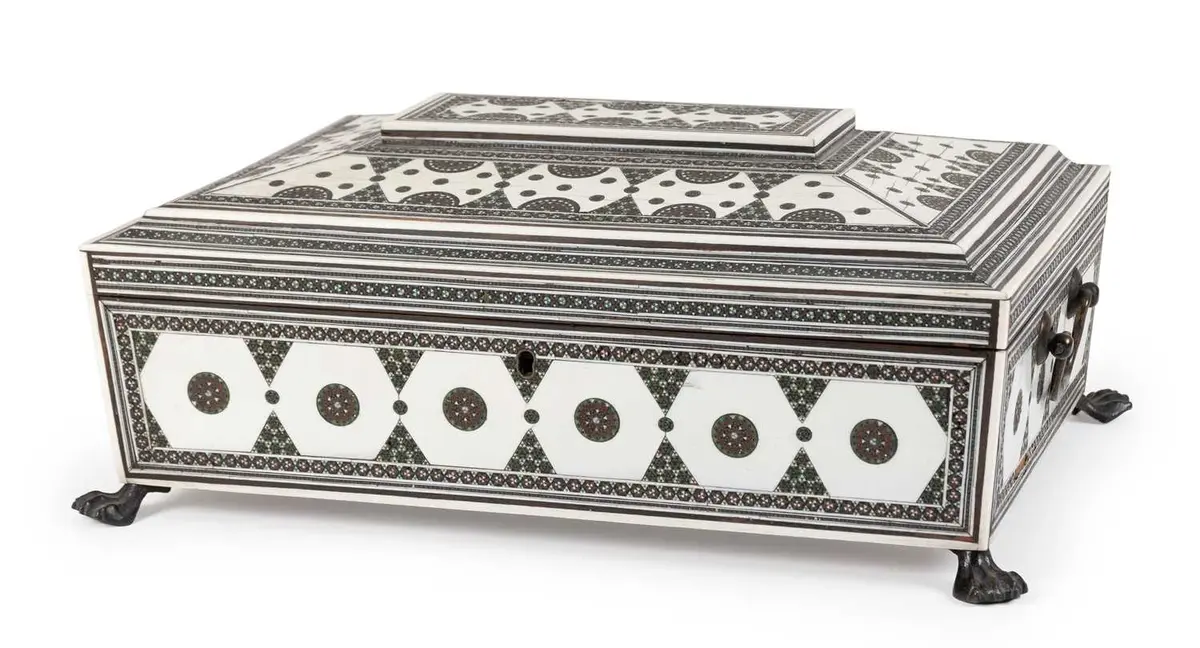 A Vizagapatnam Ebony and Ivory Dressing Table Box, mid-19th century