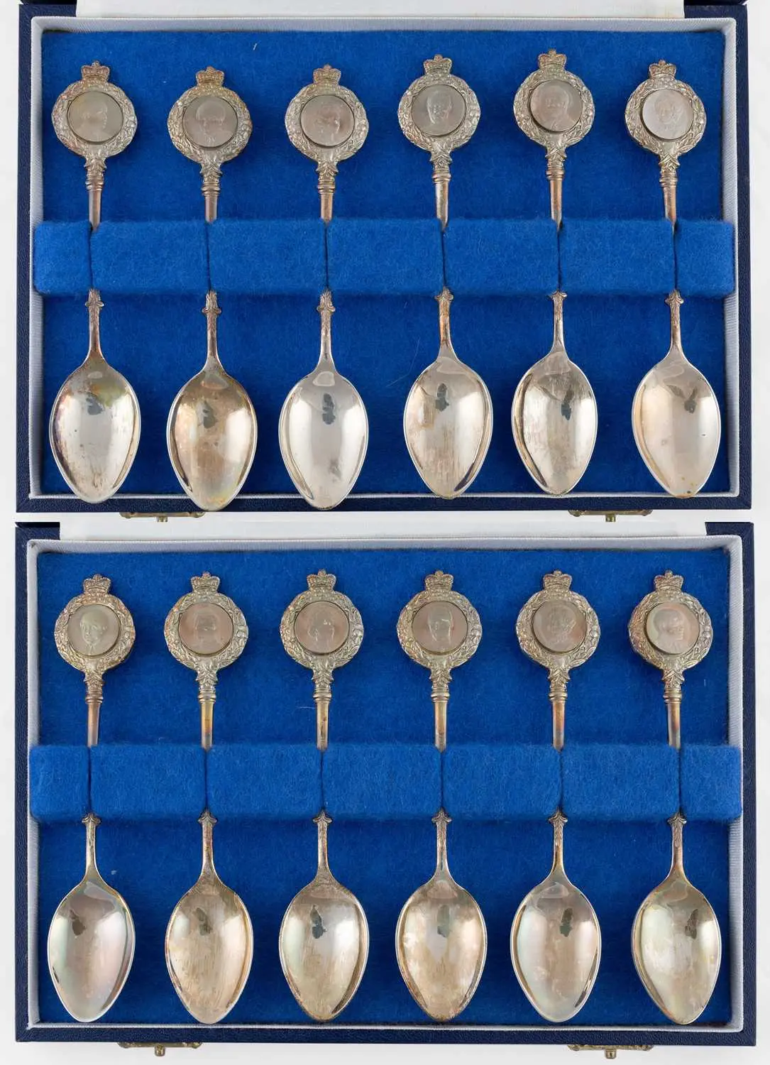 Two Cased Sets of Six Elizabeth II Silver Teaspoons, by Ernest Pobjoy