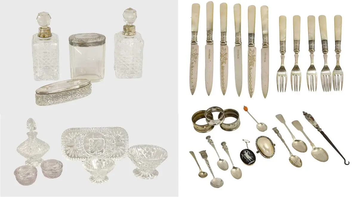 A Collection of Assorted Silver, Silver Plate and Glass, Together With