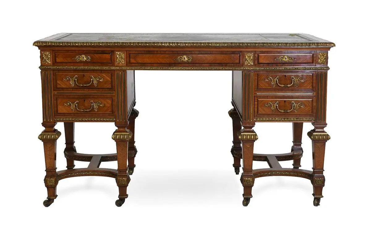 A Fine English Kingwood and Gilt-Metal-Mounted Kneehole Desk or Bureau
