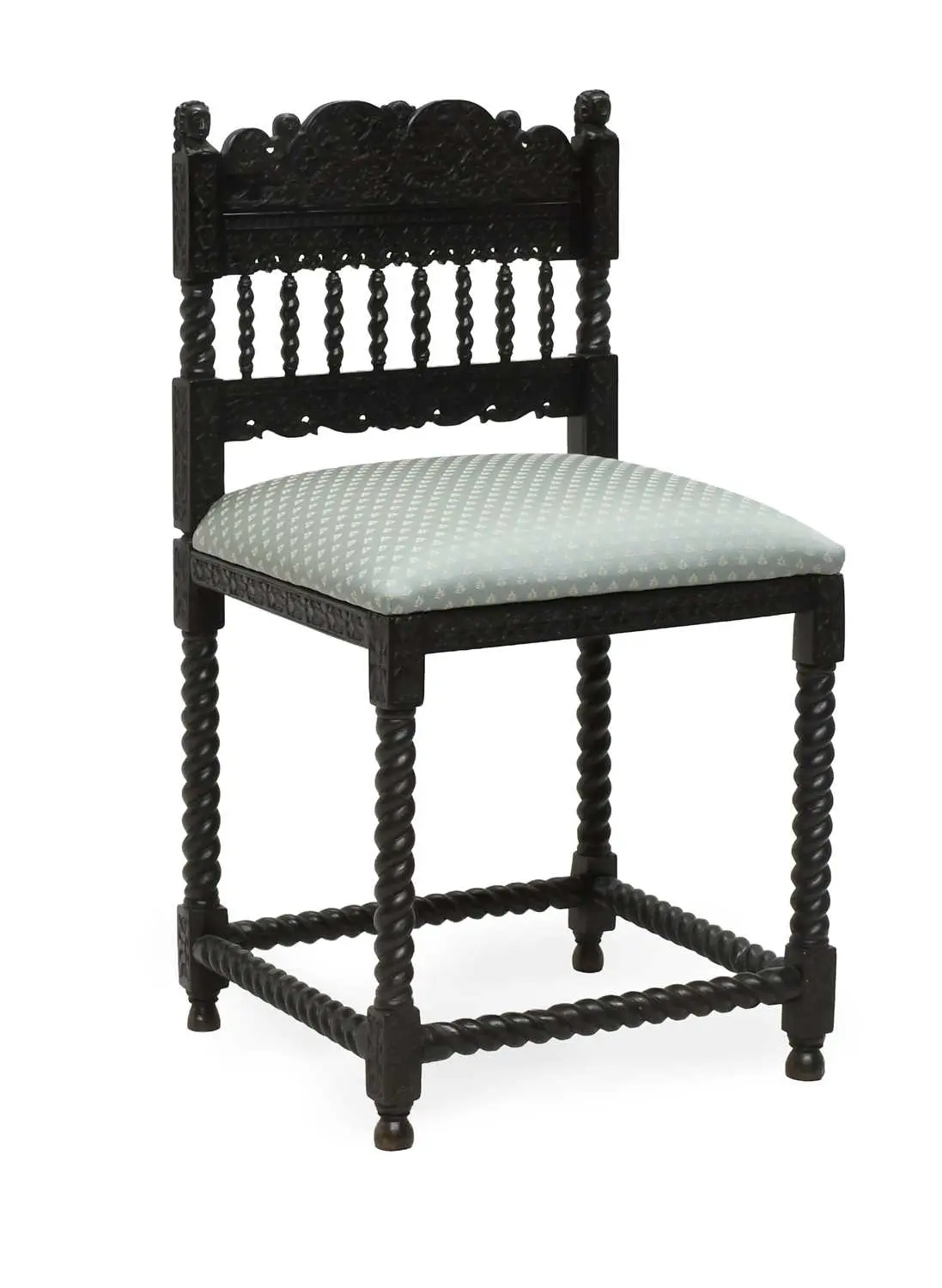 An Indo-Dutch Carved Ebony Side Chair, possibly Coromandel Coast or
