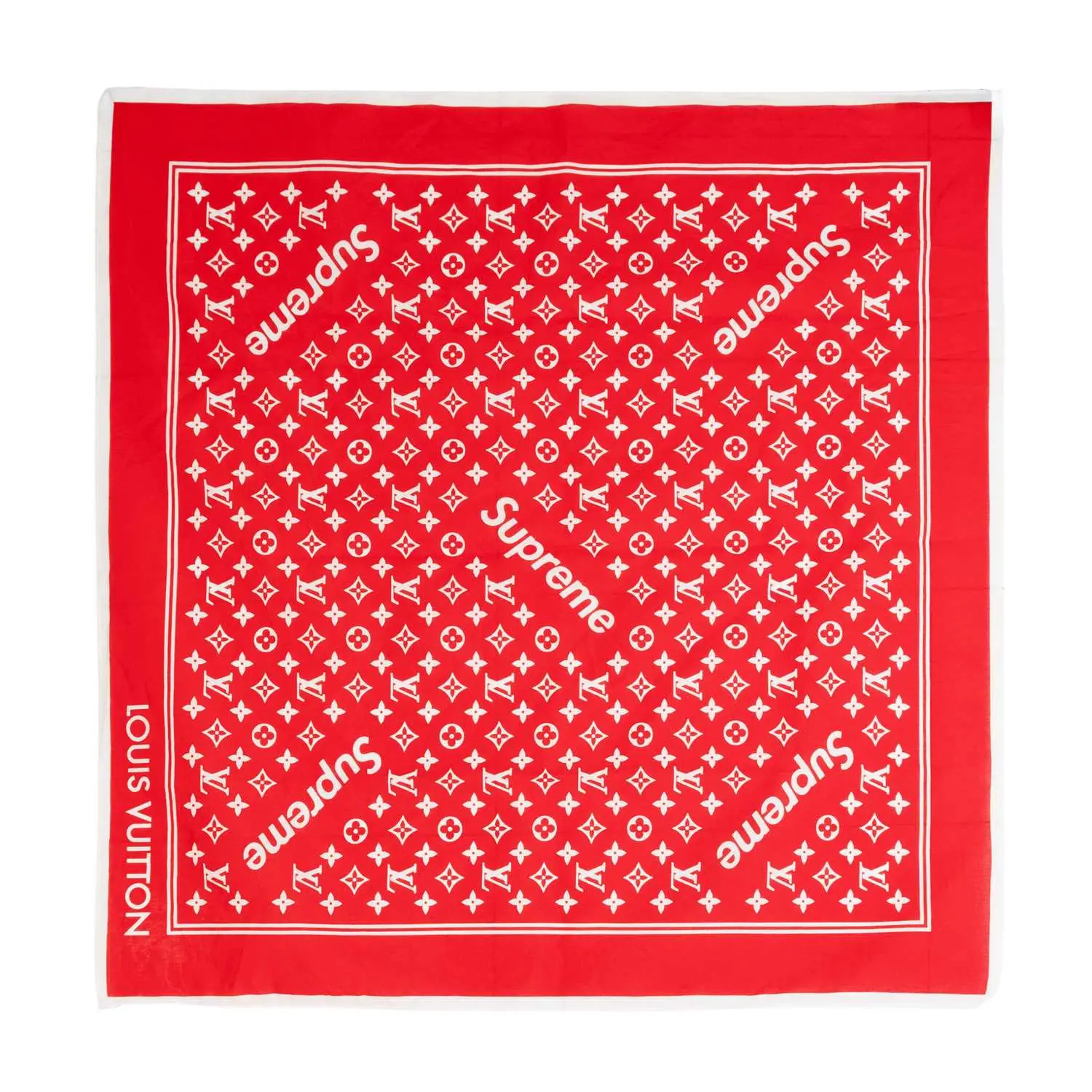 Louis Vuitton x Supreme Red and White Monogram Bandana, by Kim Jones