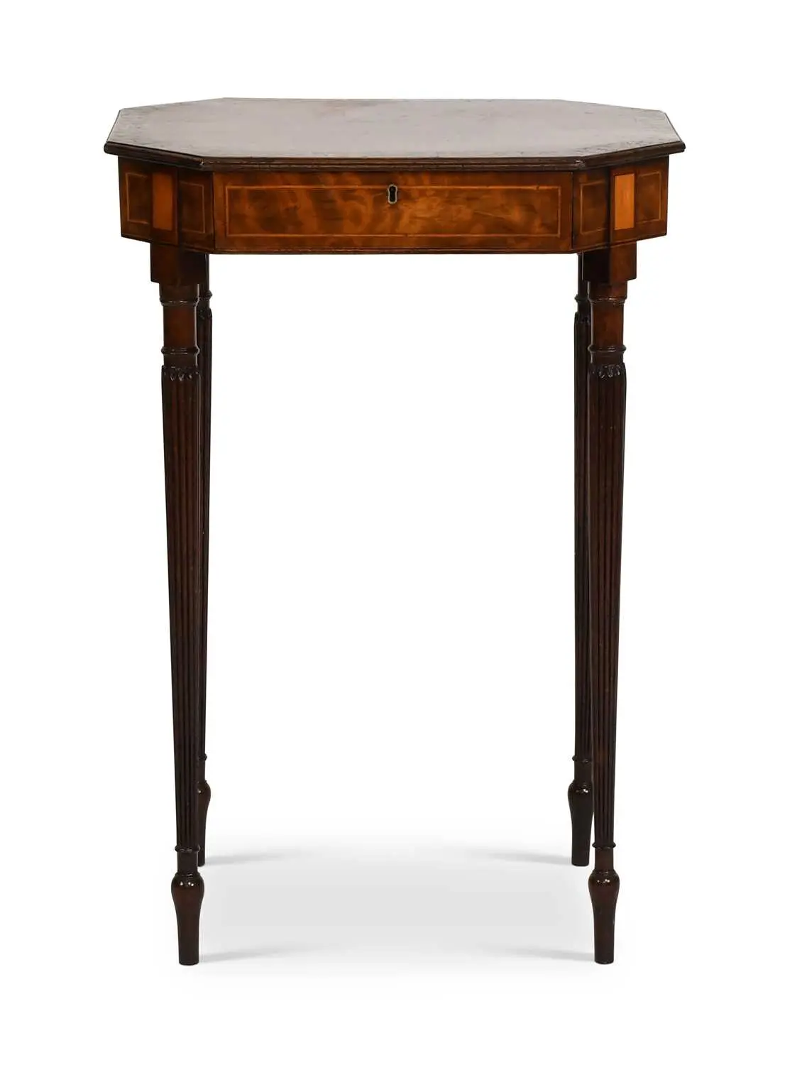 A George III Mahogany, Satinwood-Banded and Pokerwork-Decorated Side