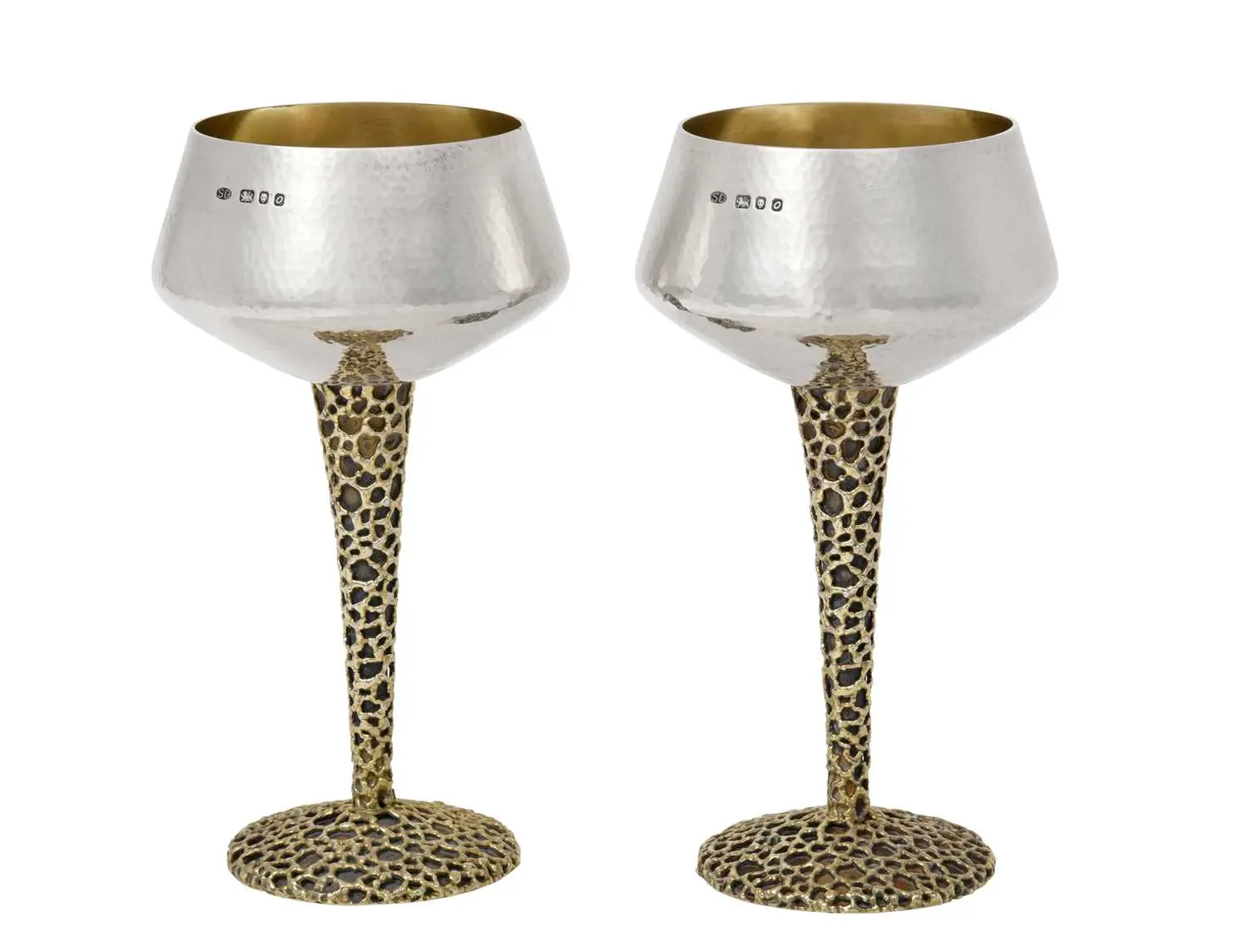 A Pair of Elizabeth II Parcel-Gilt Silver Goblets by Stuart Devlin