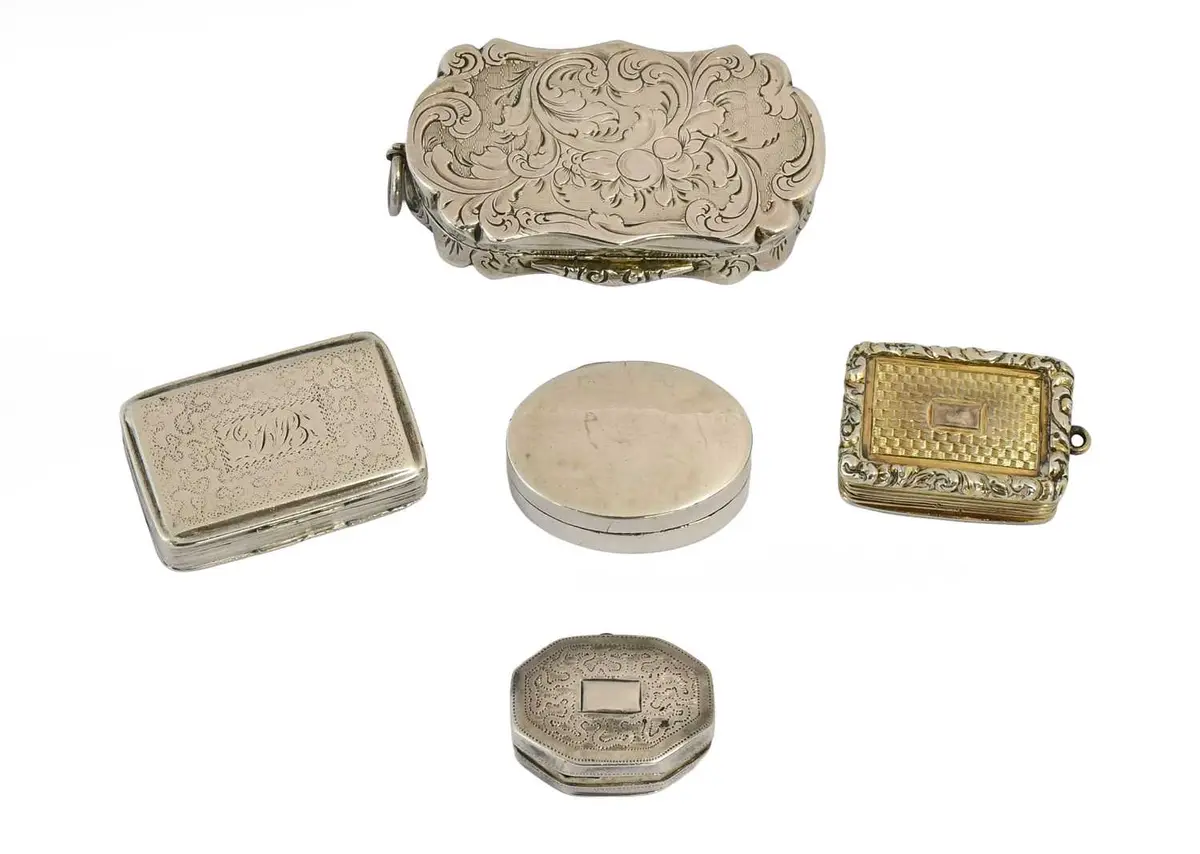 Five Assorted George III, George IV and Victorian Silver Vinaigrettes
