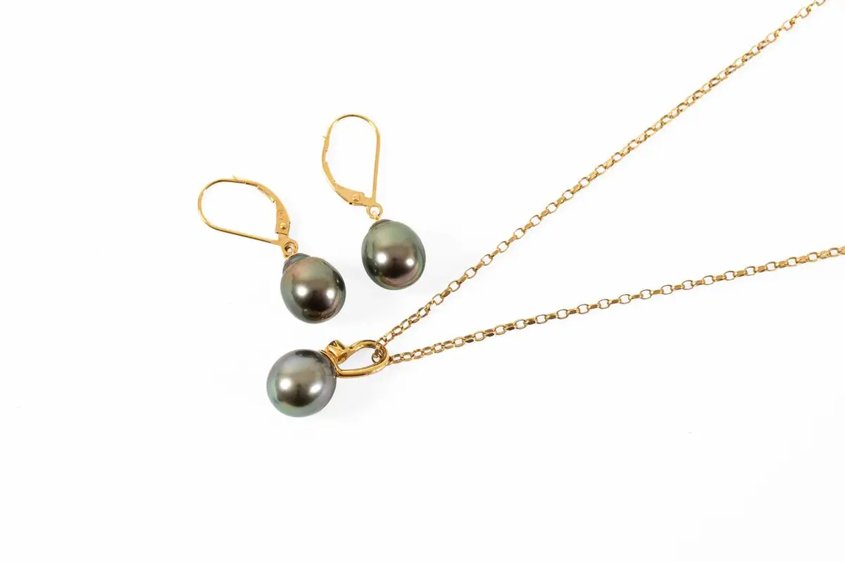 A Tahitian Pearl and Diamond Pendant on Chain, A Pair of Tahitian