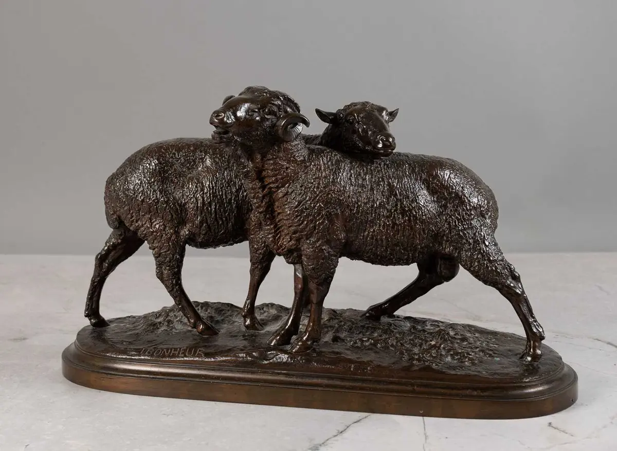 After Isadore Jules Bonheur (1827-1900): A Bronze Group of a Ewe and Ram