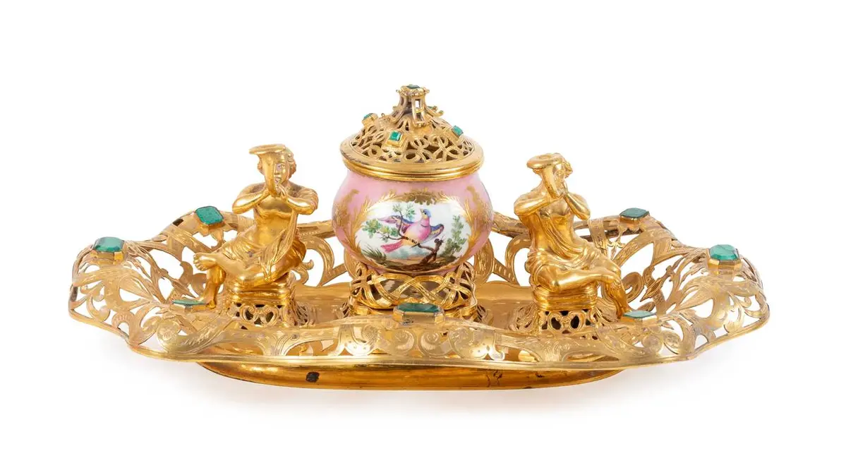A Gilt-Metal-Mounted Sèvres-Style Porcelain Encrier