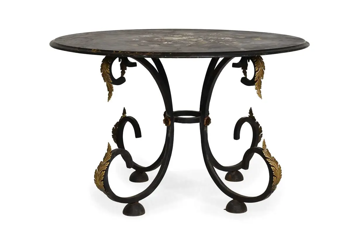 A Victorian Black Slate and Polychrome-Painted Circular Dining Table