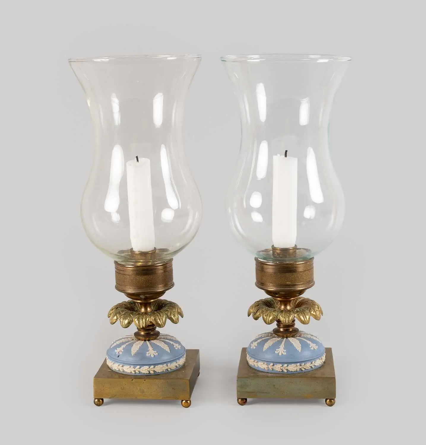 A Pair of Gilt-Metal-Mounted Wedgwood Blue Jasper Candlesticks, 19th century