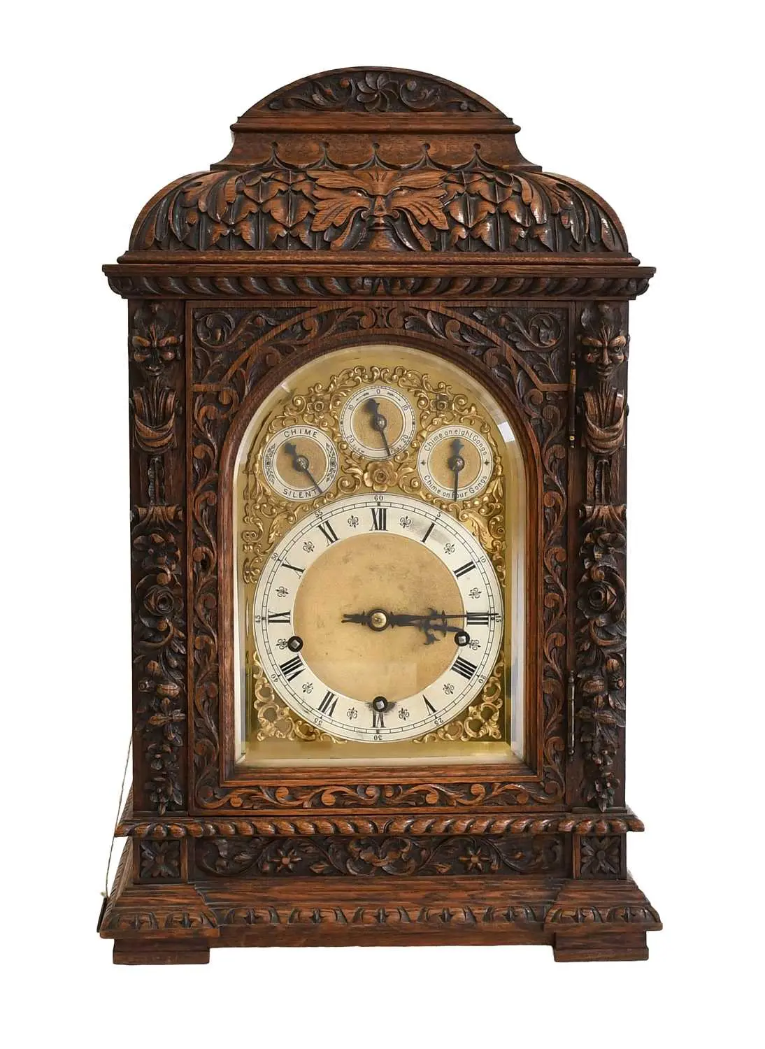 An Oak Carved Chiming Table Clock, circa 1890