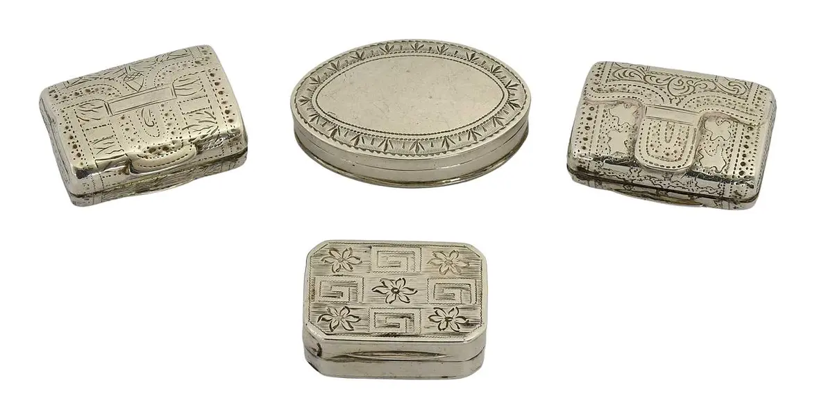 Three George III Vinaigrettes and a Pill Box