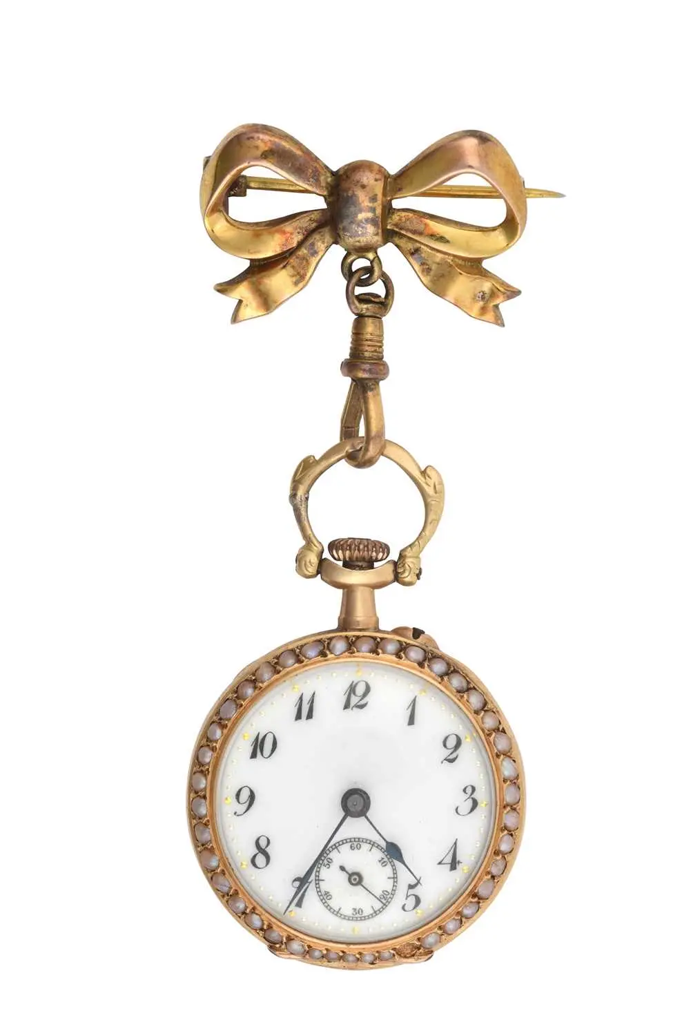 A Lady's 18 Carat Gold Split Pearl and Diamond Set Fob Watch, circa 1900