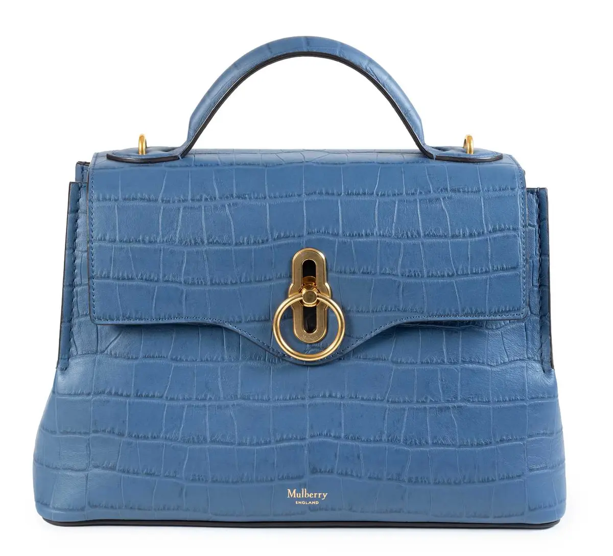 Mulberry Blue Croc Embossed Leather Small Seaton Handbag