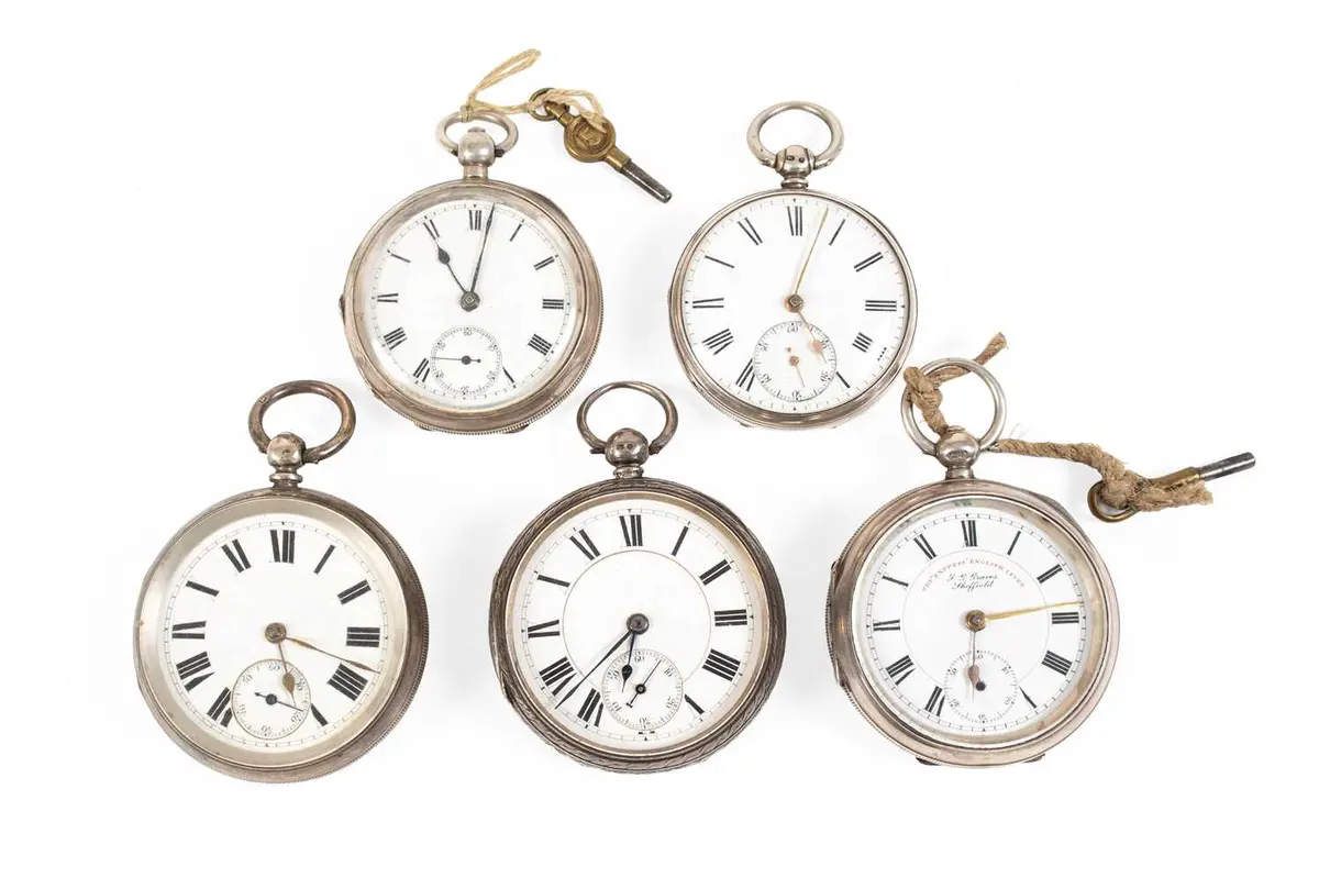Five Silver Open Faced Lever Pocket Watches
