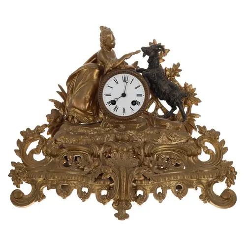 French late 19th century gilt metal two train mantel clock, ...