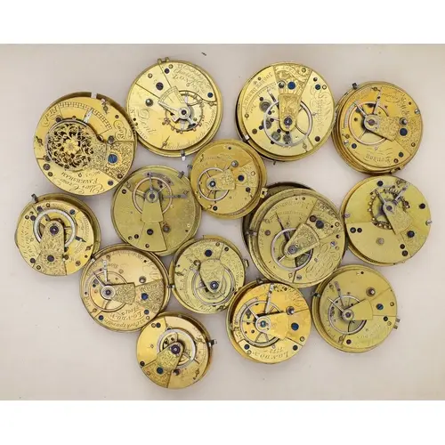 Two fusee verge pocket watch movements for repair, makers D....